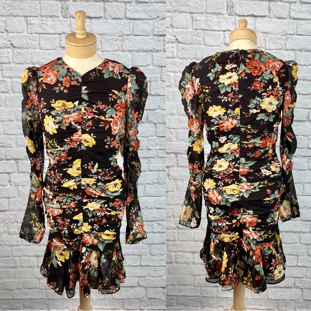Veronica Beard Floral Long Sleeve Dress - Black and Multicolor